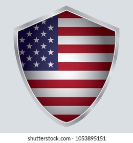 United States of America Flag Vector Shield Icon. vector shadow. vector illustration. gray background. eps10.