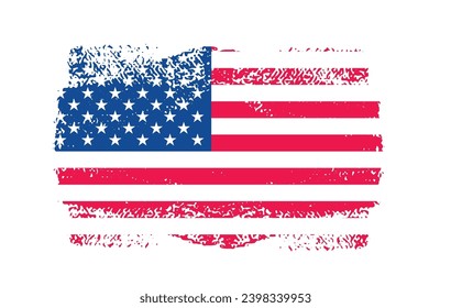 United States of America flag with watercolor paint brush strokes dirty texture or grunge texture design. Grunge US Flag brush stroke effect. USA flag brush paint use to 4 July American President Day.