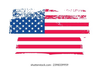 United States of America flag with watercolor paint brush strokes dirty texture or grunge texture design. Grunge US Flag brush stroke effect. USA flag brush paint use to 4 July American President Day.