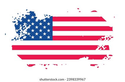 United States of America flag with watercolor paint brush strokes dirty texture or grunge texture design. Grunge US Flag brush stroke effect. USA flag brush paint use to 4 July American President Day.