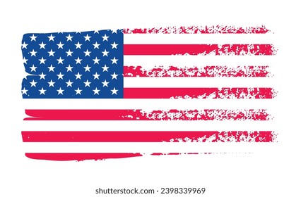 United States of America flag with watercolor paint brush strokes dirty texture or grunge texture design. Grunge US Flag brush stroke effect. USA flag brush paint use to 4 July American President Day.