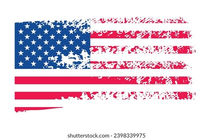 United States of America flag with watercolor paint brush strokes dirty texture or grunge texture design. Grunge US Flag brush stroke effect. USA flag brush paint use to 4 July American President Day.