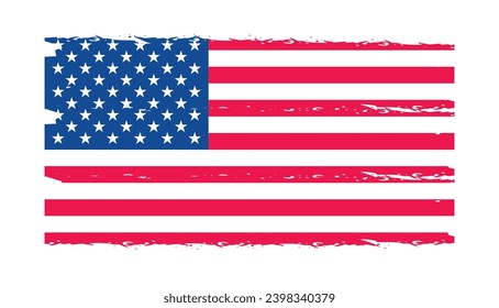 United States of America flag with watercolor paint brush strokes texture or grunge texture design. Grunge US Flag brush stroke effect. USA flag brush paint use to 4 of July American President Day.