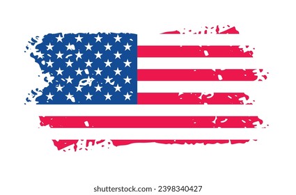 United States of America flag with watercolor paint brush strokes texture or grunge texture design. Grunge US Flag brush stroke effect. USA flag brush paint use to 4 of July American President Day.