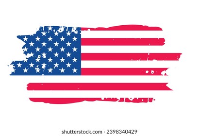 United States of America flag with watercolor paint brush strokes texture or grunge texture design. Grunge US Flag brush stroke effect. USA flag brush paint use to 4 of July American President Day.