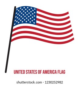 United States of America Flag Waving Vector Illustration on White Background. Flag of the United States of America.