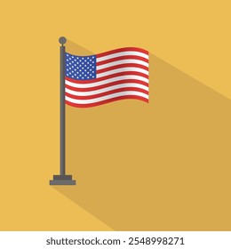 United States of America flag waving at the flagpole. Flat design vector. US Flag.