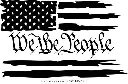 United States Of America Flag With We The People Preamble Text In The Middle.