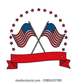 united states of america flags crossed emblem