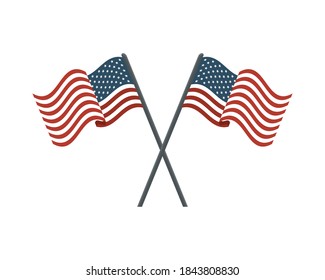 united states of america flags in poles crossed vector illustration design