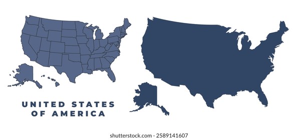 United States Of America flat and outline vector map set
