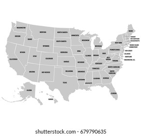 United States of America with full names of states. Vector illustration.