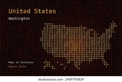 United States of America Gold Map Shown in Binary Code Pattern. TSMC. Matrix numbers, zero, one. World Countries Vector Maps. Digital Series