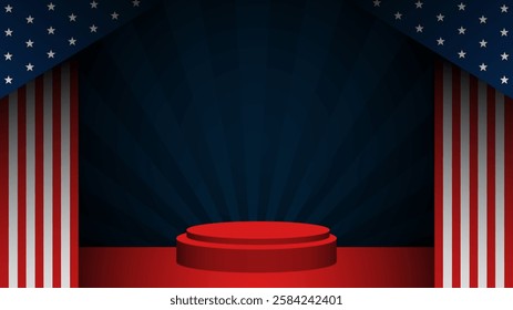 United States of America gradient template background with podium and flag