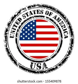  United States of America grunge flag on button stamp
