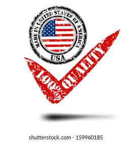 United States of America grunge flag on button stamp.Vector quality stamp pipe.