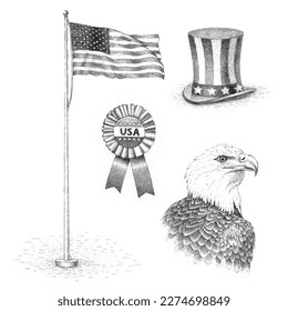 United States of America hand drawn symbols