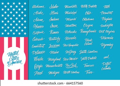 United States of America hand lettering set. Calligraphic elements for your design. Vector illustration.