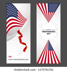 United States of America Happy independence day Confetti Celebration Background Vertical Banner set