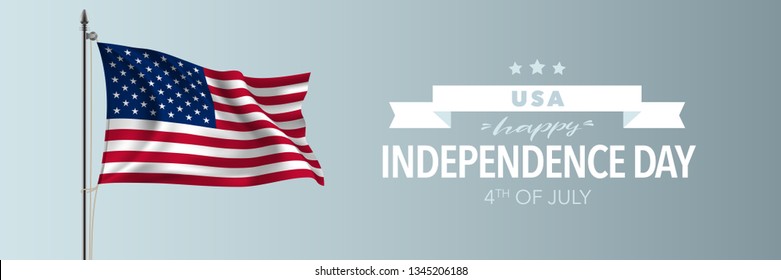 United states of America happy independence day greeting card, banner vector illustration. USA national holiday 4th of July design element with American waving flag on flagpole 