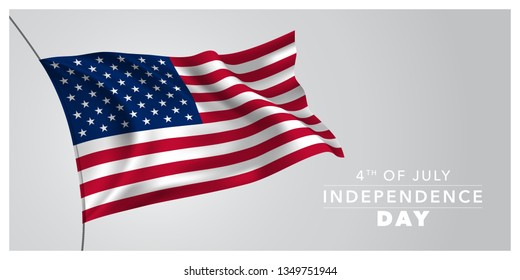 United states of America happy independence day greeting card, banner, horizontal vector illustration. USA holiday 4th of July design element with American waving flag as a symbol of independence 