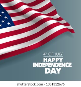 United states of America happy independence day greeting card, banner, horizontal vector illustration. USA holiday 4th of July design element with American  flag with curve 