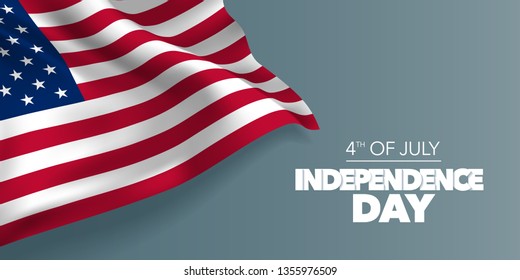 United states of America happy independence day greeting card, banner with template text vector illustration. USA memorial holiday 4th of July design element with American flag with stripes and stars 