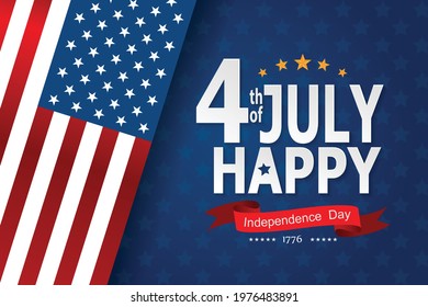 United states of America happy independence day greeting card, banner, horizontal vector illustration. USA holiday 4th of July design element with American flag with curve