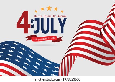 United states of America happy independence day greeting card, banner, horizontal vector illustration. USA holiday 4th of July design element with American flag with curve