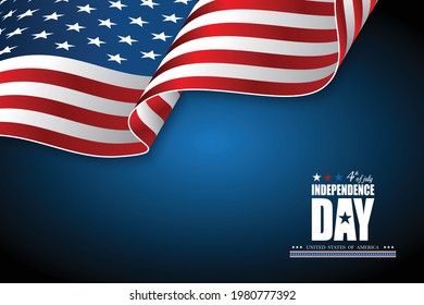 United states of America happy independence day greeting card, banner, horizontal vector illustration. USA holiday 4th of July design element with American flag with curve