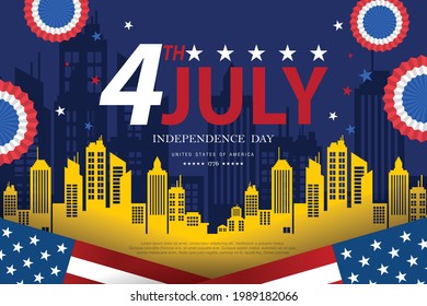 United states of America happy independence day greeting card, banner, horizontal vector illustration. USA holiday 4th of July design element with American flag.