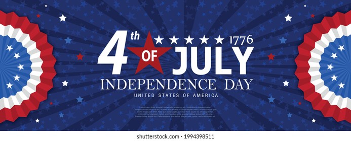 United states of America happy independence day greeting card, banner, horizontal vector illustration. USA holiday 4th of July design element with American flag with curve