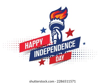 united states of america happy independence day celebration symbol, sign design with the statue of liberty flame and hand. Vector illustration.