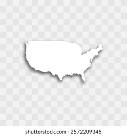 United States of America high detailed vector representation of country silhouette. White color on transparent background with dropped shadow. For educational, decorative, or informational use.