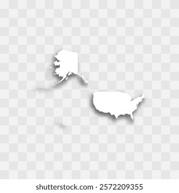 United States of America high detailed vector representation of country silhouette. White color on transparent background with dropped shadow. For educational, decorative, or informational use.