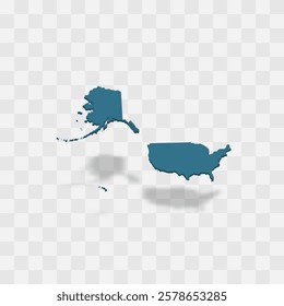 United States of America high detailed vector representation of country silhouette. 3D map on transparent background with dropped shadow. For educational, decorative, or informational use.