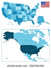 United States of America - highly detailed blue map. Vector illustration
