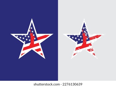 Símbolo del símbolo de la bandera de los Estados Unidos de América.Icono de la bandera de los Estados Unidos en forma de estrella aislado en ilustración vectorial