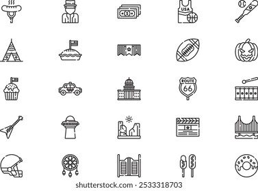 United states of america icons collection is a vector illustration with editable stroke.