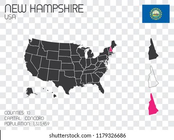A United States of America Illustration with the Selected State of New Hampshire