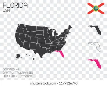 A United States of America Illustration with the Selected State of Florida