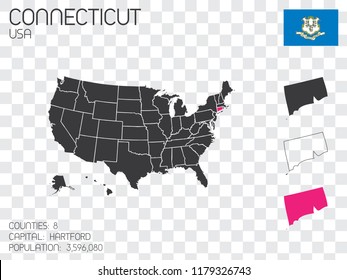 A United States of America Illustration with the Selected State of Connecticut