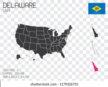 A United States of America Illustration with the Selected State of Delaware