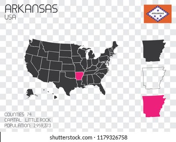 A United States of America Illustration with the Selected State of Arkansas