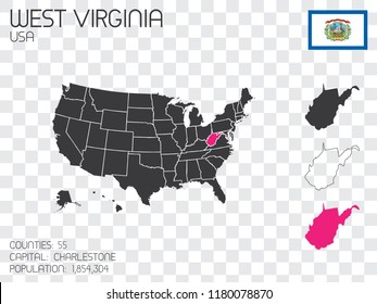 A United States of America Illustration with the Selected State of West Virginia