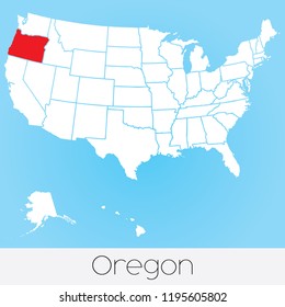 A United States of America Illustration with the Selected State of Oregon