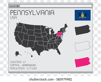 A United States of America Illustration with the Selected State of Pennsylvania