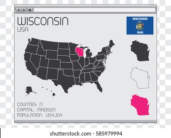 A United States of America Illustration with the Selected State of Wisconsin