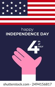 United States of America Independence Day Celebration. USA flag with hand. 4th of July happy independence day background or banner design. Flat vector illustration.