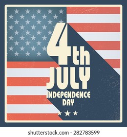 United States of America Independence day vintage card design. Long shadow poster in retro grunge style. Eps10 vector illustration.